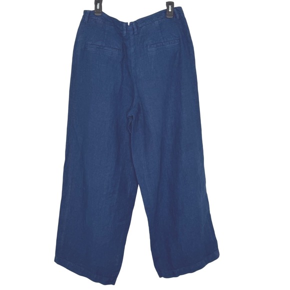 Poetry 100% Linen Pants Sz 12 Blue Wide Leg High‎ Rise Topstitched Welt Pockets - Picture 3 of 11